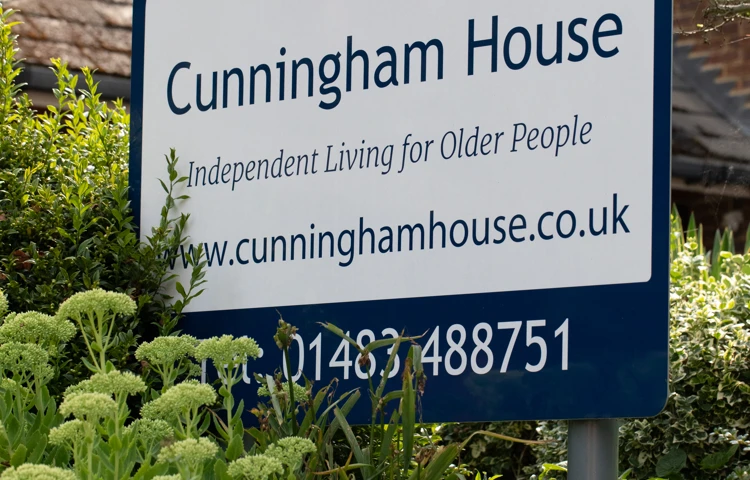 House Sign At Cunningham House, Woking GU24 0JN