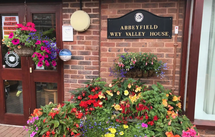 Stunning Flowers Outside Entrance Of Wey Valley House
