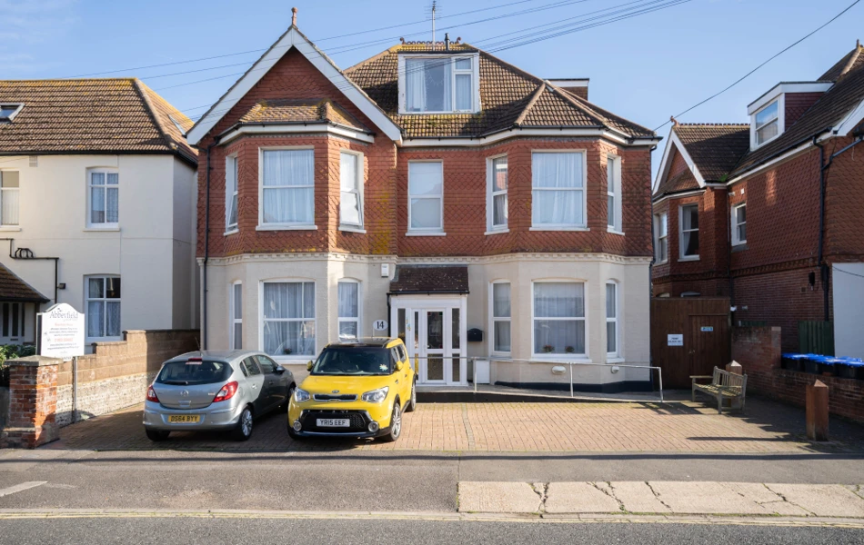 Outside view of entrance to Beachside, sheltered housing in Worthing, West Sussex