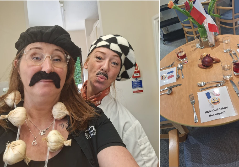 Staff and table set for French trip